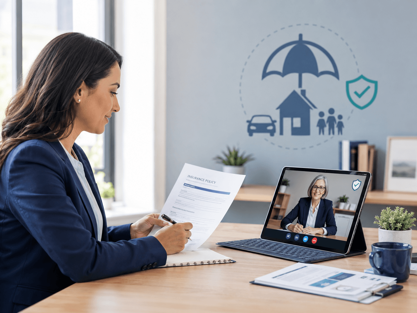 Insurance professional completing an online notarization session